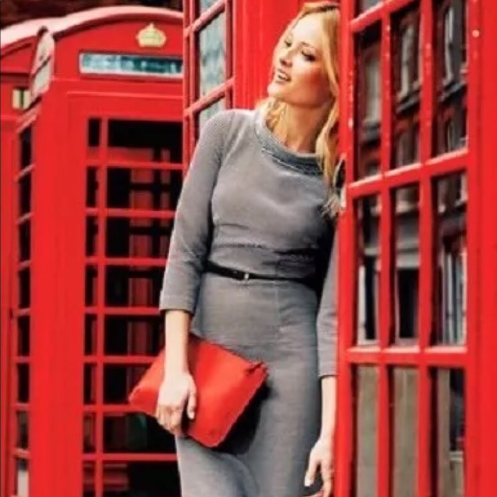 Boden Zoe Ponte Dress gray 3/4 sleeve midi US2/UK6